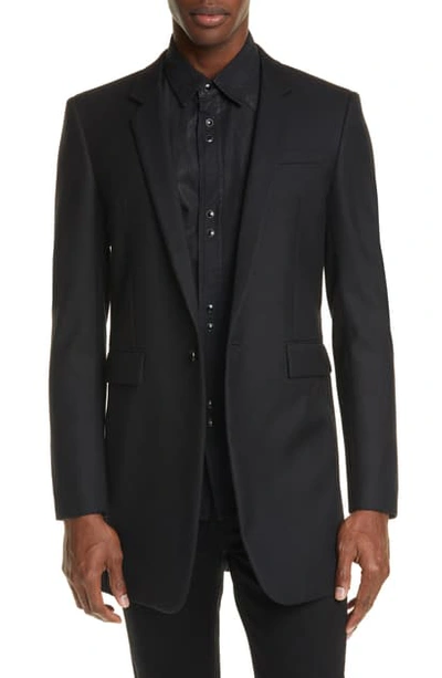 Saint Laurent Virgin Wool Long Jacket In Black