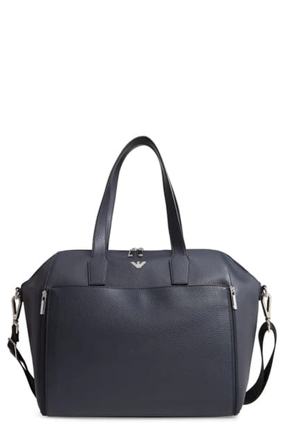 Armani Junior Faux Leather Diaper Bag In Solid Blue Navy