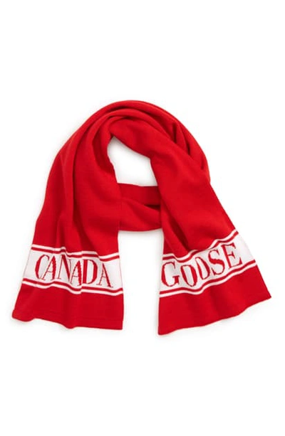 Canada Goose Kids' Merino Wool Logo Scarf In Red