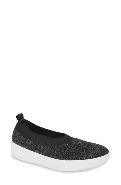 Fitflop Uberknit(tm) Crystal Ballerina Slip-on Sneaker In Black/ Soft Grey Fabric
