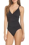 Tommy Bahama Pearl Crossover Front One Piece Swimsuit In Black