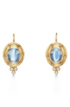 Temple St Clair 18k Yellow Gold Medium Classic Oval Earrings With Blue Moonstone & Diamonds In D0.09 Ms5.5 18kyg