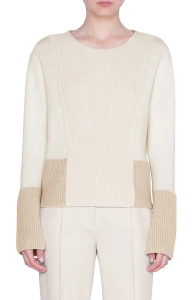 Akris Punto Patchwork Rib-knit Wool & Cashmere Sweater In Alabaster