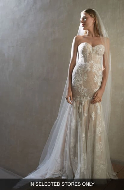 Watters Ibis Strapless Mermaid Lace Wedding Dress In Ivory/ Nude