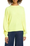 AUTUMN CASHMERE BISHOP SLEEVE RIBBED CASHMERE SWEATER,R11735E
