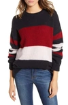 Rails Dani Colorblock Merino Wool & Cashmere Sweater In Black Carmine Rose Stripe