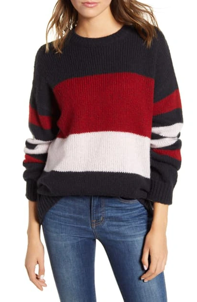 Rails Dani Colorblock Merino Wool & Cashmere Sweater In Black Carmine Rose Stripe