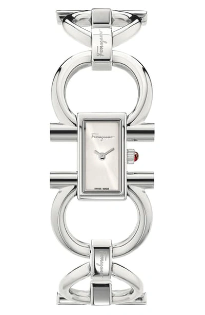 Ferragamo Double Gancini Bracelet Watch, 13.5mm X 23.5mm In Silver