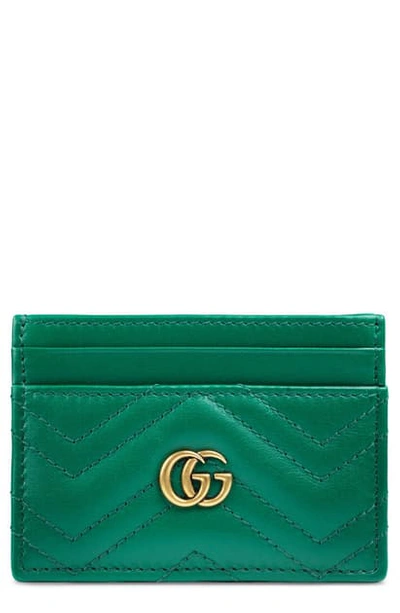 Gucci Gg Marmont Matelasse Leather Card Case In Emerald/ Emerald