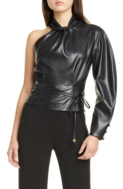 Nanushka Elodia One-shoulder Vegan Leather Top In Black