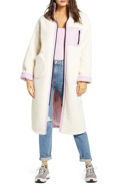 Joa Longline Teddy Fleece Coat In Lavender/ Cream