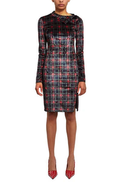 Callipygian Opening Ceremony Stretch Plaid Dress In Navy Plaid