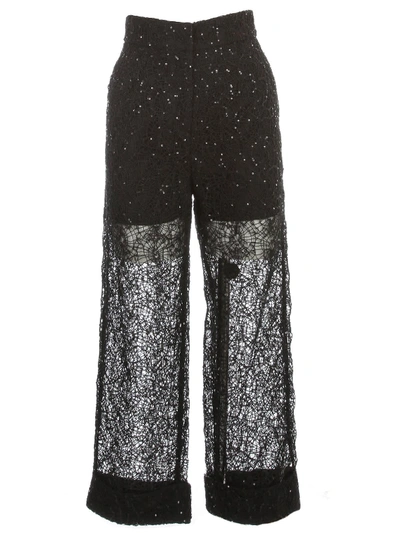 Self-portrait Pants Straight W/lace In Black