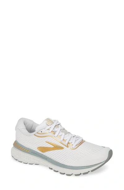 Brooks Adrenaline Gts 20 Running Shoe In White/grey/gold