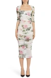 DOLCE & GABBANA ROSE PRINT RUCHED SHEATH DRESS,F6G9HTFSAZD