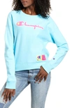 Champion Reverse Weave Chenille Logo Sweatshirt In Blue Horizon