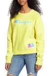 Champion Reverse Weave Chenille Logo Sweatshirt In Journey Yellow