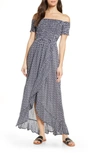Tiare Hawaii Cheyenne Off The Shoulder Cover-up Maxi Dress In Sleet Navy