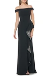 CARMEN MARC VALVO INFUSION OFF THE SHOULDER CREPE GOWN,662098