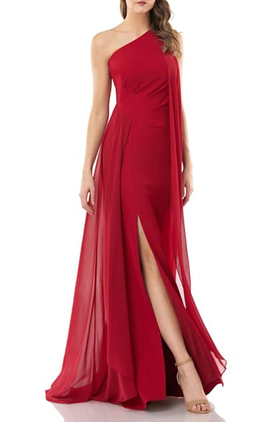 Carmen Marc Valvo Infusion One-shoulder Crepe Gown In Red ModeSens