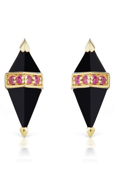 Sorellina Pietra Semiprecious Stone Stud Earrings In Gold/ Black Onyx/ Pink