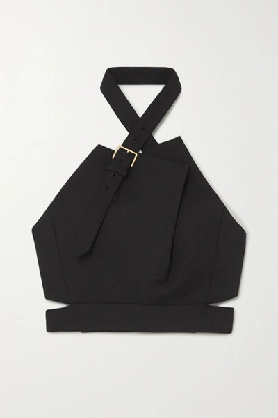 Proenza Schouler Cropped Buckle-detailed Wool-blend Crepe Halterneck Top In Black