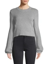 BCBGENERATION BALLOON-SLEEVE COTTON CROPPED SWEATER,0400012005369