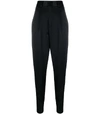 Saint Laurent High Waisted Cummerbund Satin Pants In Black