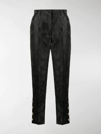 Dolce & Gabbana 玫瑰提花长裤 In Black