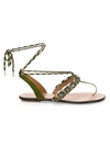 Aquazzura Surf Embellished Braided Suede Sandals In Multi Military