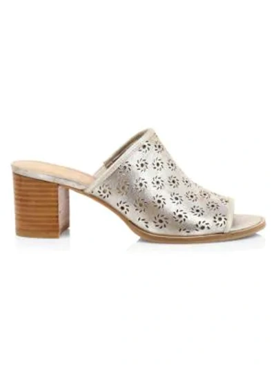 Jack Rogers Ronnie Lasercut Metallic Leather Mules In Silver