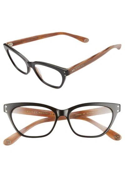 Gucci 52mm Cat Eye Optical Glasses In Black/ Brown