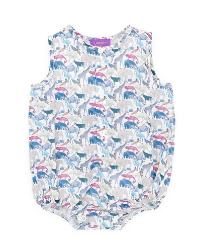 Liberty London Queue For The Zoo Button-up Romper 3-24 Months In Blue