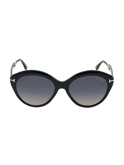 Tom Ford Women's Kira Cat Eye Sunglasses, 56mm In Shiny Black/gradient Smoke