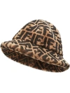 FENDI BROWN WOMEN'S FF CLOCHE HAT,FXQ632 A401