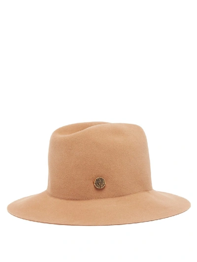 Maison Michel Tylie Chain And Plaque Felt Trilby Hat In Brown