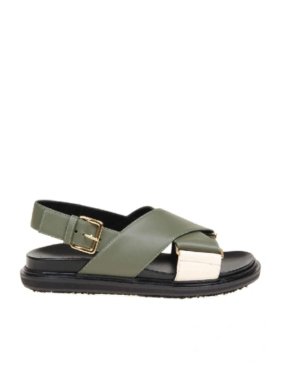 Marni Fussbett Sandal In Leather Color Olive Green
