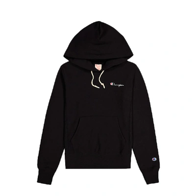 Champion Reverse Weave Script Chest Logo Hoodie In Black