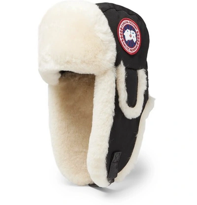 Canada Goose Shearling-trimmed Shell Trapper Hat In Black