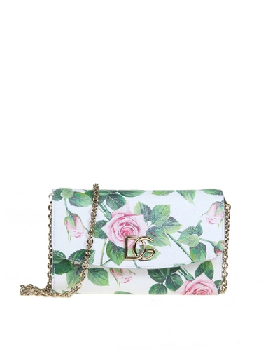 Dolce & Gabbana Mini Floral-print Textured-leather Shoulder Bag In Multicolor