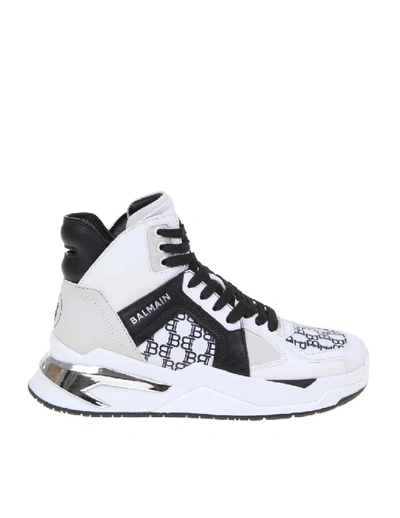 Balmain B-ball Sneakers In White With Monogram Detail