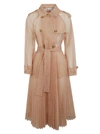 RED VALENTINO DOUBLE BREASTED PLEATED LONG SEE-THROUGH TRENCH DRESS,11187963