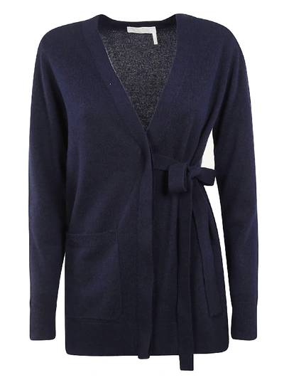 Chloé V-neck Belted Cardigan In Iconic Navy