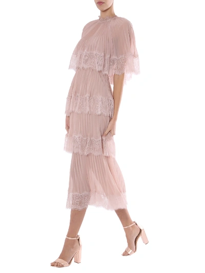 Self-portrait Embroidered Tulle Chiffon Midi Dress In Pink