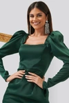 CHLOÉ SQUARE NECK PUFF SLEEVE DRESS - GREEN