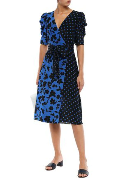 Alice And Olivia Wrap-effect Printed Silk Crepe De Chine Dress In Cobalt Blue