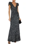 JENNY PACKHAM TWIST-FRONT EMBELLISHED GEORGETTE GOWN,3074457345621900094