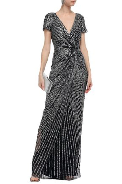 Jenny Packham Twist-front Sequined Tulle Gown In Midnight Blue