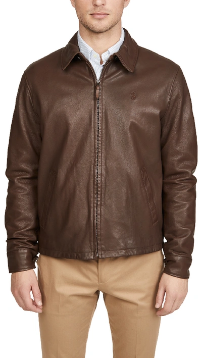 Polo Ralph Lauren Leather Windbreaker In Brown