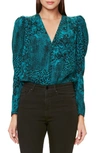 Afrm Rexy Button Front Bodysuit In Teal Animal
